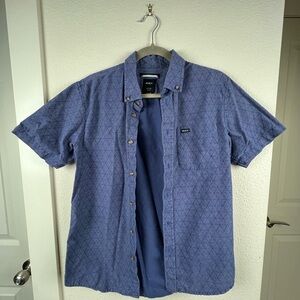 RVCA Geometric Patterned Blue Button Down Short Sleeve Shirt Surfer Skater